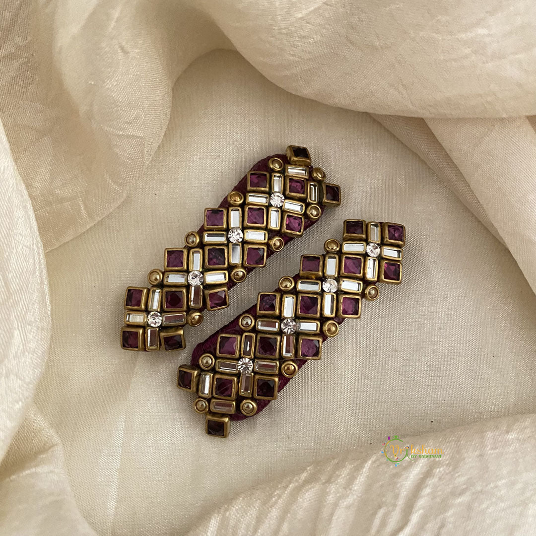 Kundan Hair Clip-Purple Diamond-Dice Dots-H716