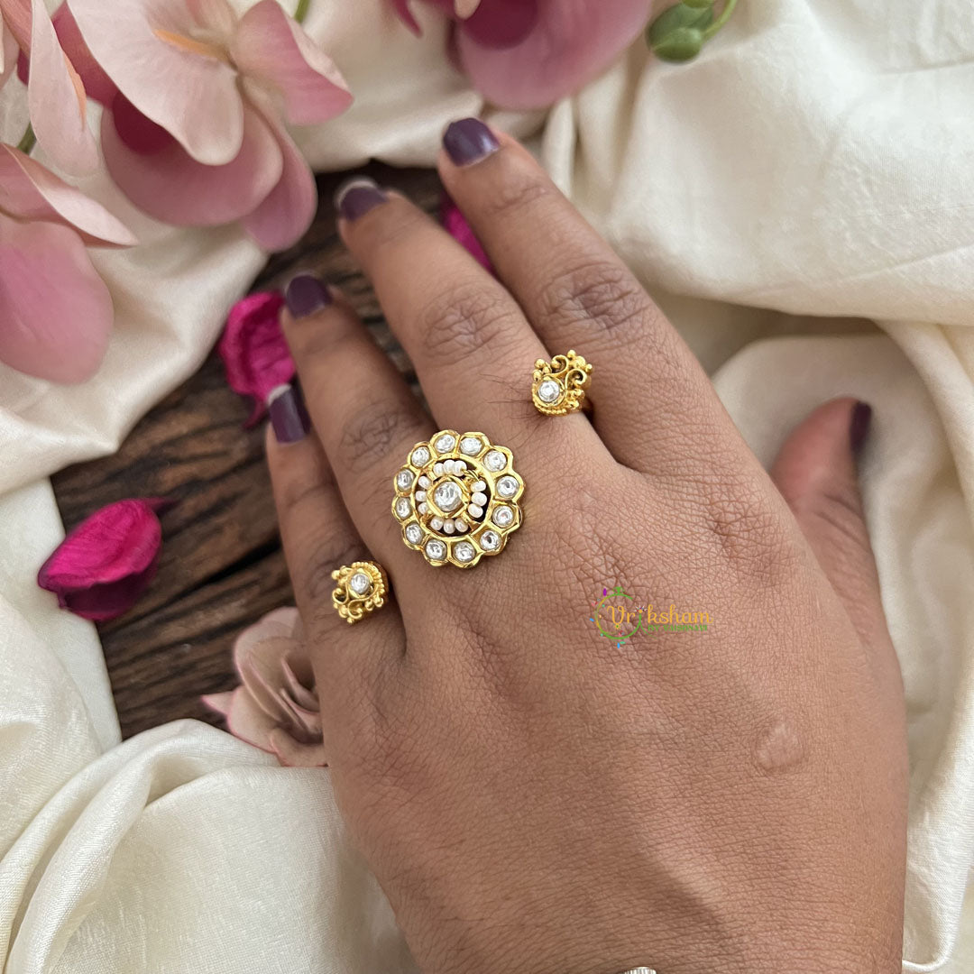 Vriksham Gold Look Alike Floral Dual Finger Ring- White-G20076