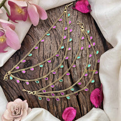 Vriksham Leaf Style Red & Green Stone 3 Layered Strand Maatil-G21021