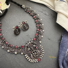 Oxidized Red Stone Lakshmi Neckpiece-S816