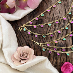 Vriksham Leaf Style Red & Green Stone 3 Layered Strand Maatil-G21021