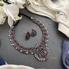 Oxidized Red Stone Lakshmi Neckpiece-S816