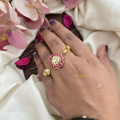 Vriksham Gold Look Alike Floral Dual Finger Ring-Red & White-G20075