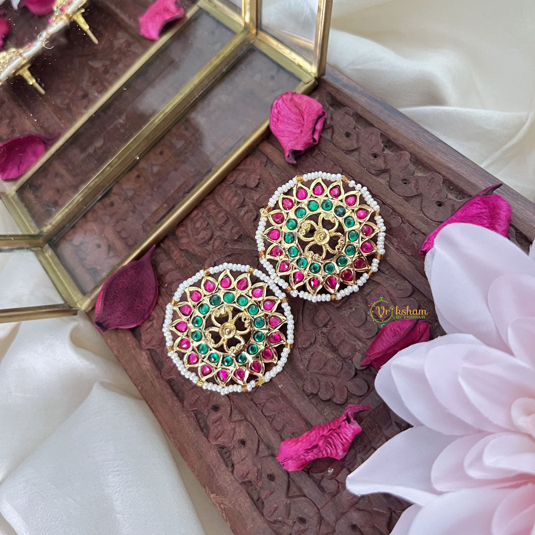 Vriksham Antique Floral Stud Earring-Red Green-G18233