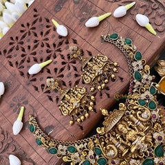 Vriksham Classic Lakshmi AD Stone Gold Bead & Green Red Accents Short Neckpiece-G21508