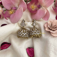 Vriksham Designer Sparkle Diamond Gold look Dome Jhumka Earrings-Stone Drop-G20802