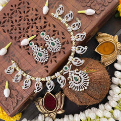 Vriksham Elegant Dual Peacock Gook Touch With Manga Hasli Choker Neckpiece-Green-G21511