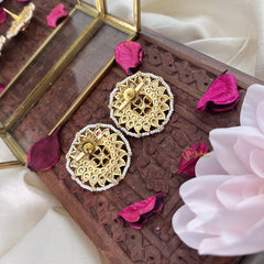 Vriksham Antique Floral Stud Earring-Red White-G18236