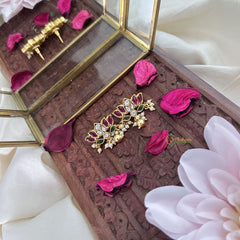 Vriksham Lotus Stud Earring-Red Green & White-Pearls-G18242