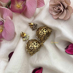 Vriksham Designer Sparkle Diamond Gold look Dome Jhumka Earrings-Stone Drop-G20802