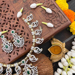 Vriksham Elegant Dual Peacock Gook Touch With Manga Hasli Choker Neckpiece-Green-G21511