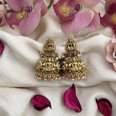 Vriksham Elegant Lakshmi Gold look Dome Jhumka Earrings-Red Green-Pearls-G20801