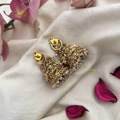 Vriksham Elegant Lakshmi Gold look Dome Jhumka Earrings-Red Green-Pearls-G20801