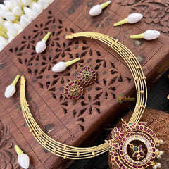 Vriksham Designer peacock & Floral Multi-Layered Gold Chain Hasli Choker Neckpiece-Pearls-G21513