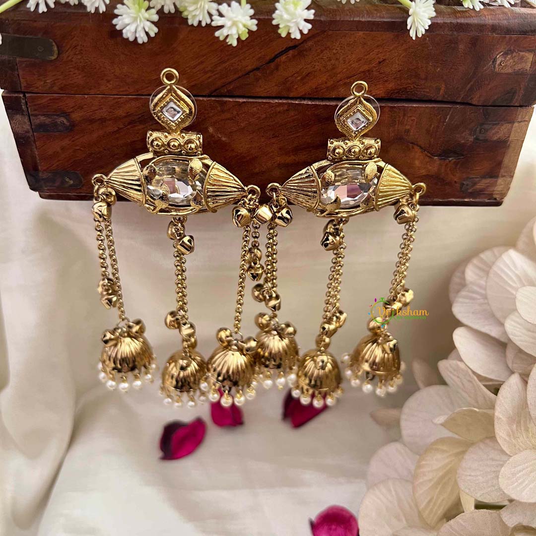 Vriksham Classic Gold Plated with Glass Inlay and Pearl Drops Earrings -G22083