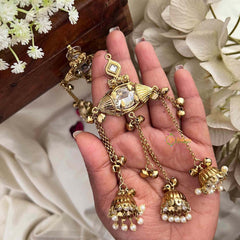 Vriksham Classic Gold Plated with Glass Inlay and Pearl Drops Earrings -G22083