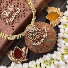 Vriksham Traditional Peacock Handcrafted Multi-Layered Gold Chain Hasli Choker Neckpiece-Pearls-G21512