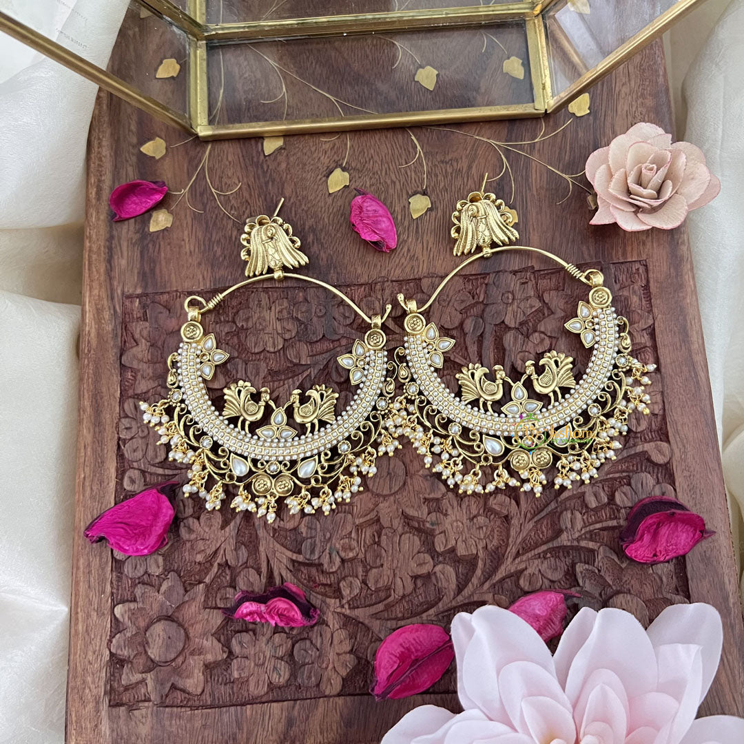 Vriksham Royal Kemp White Chandbalis-White Pearls-G12022