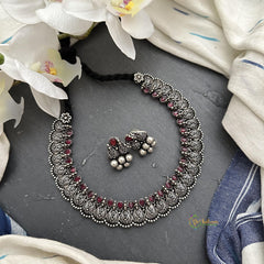 Premium Oxidized Maroon Stone Neckpiece-S844