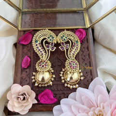 Vriksham AD Stone Cuff Jhumkas-Red Green -G5116