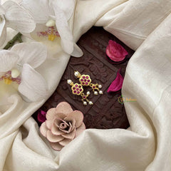 Vriksham Gold Coating Floral Round Style Pearls Detailing Press Bugadi-Red-G21037