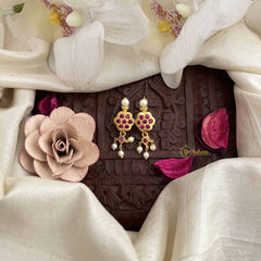 Vriksham Gold Coating Floral Round Style Pearls Detailing Press Bugadi-Red-G21037