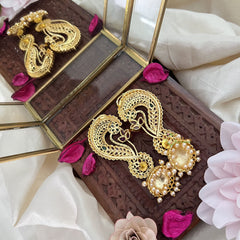 Vriksham AD Stone Cuff Jhumkas-Red Green -G5116