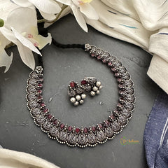 Premium Oxidized Maroon Stone Neckpiece-S844