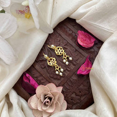 Vriksham Gold Coating Floral Round Style Pearls Detailing Press Bugadi-Red-G21037