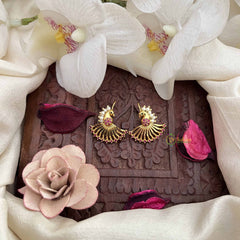 Vriksham Peacock Feather Style Pearls Detailing Press Bugadi-Red Green-G21030