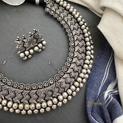 Oxidized Silver Polish Floral Neckpiece-S840