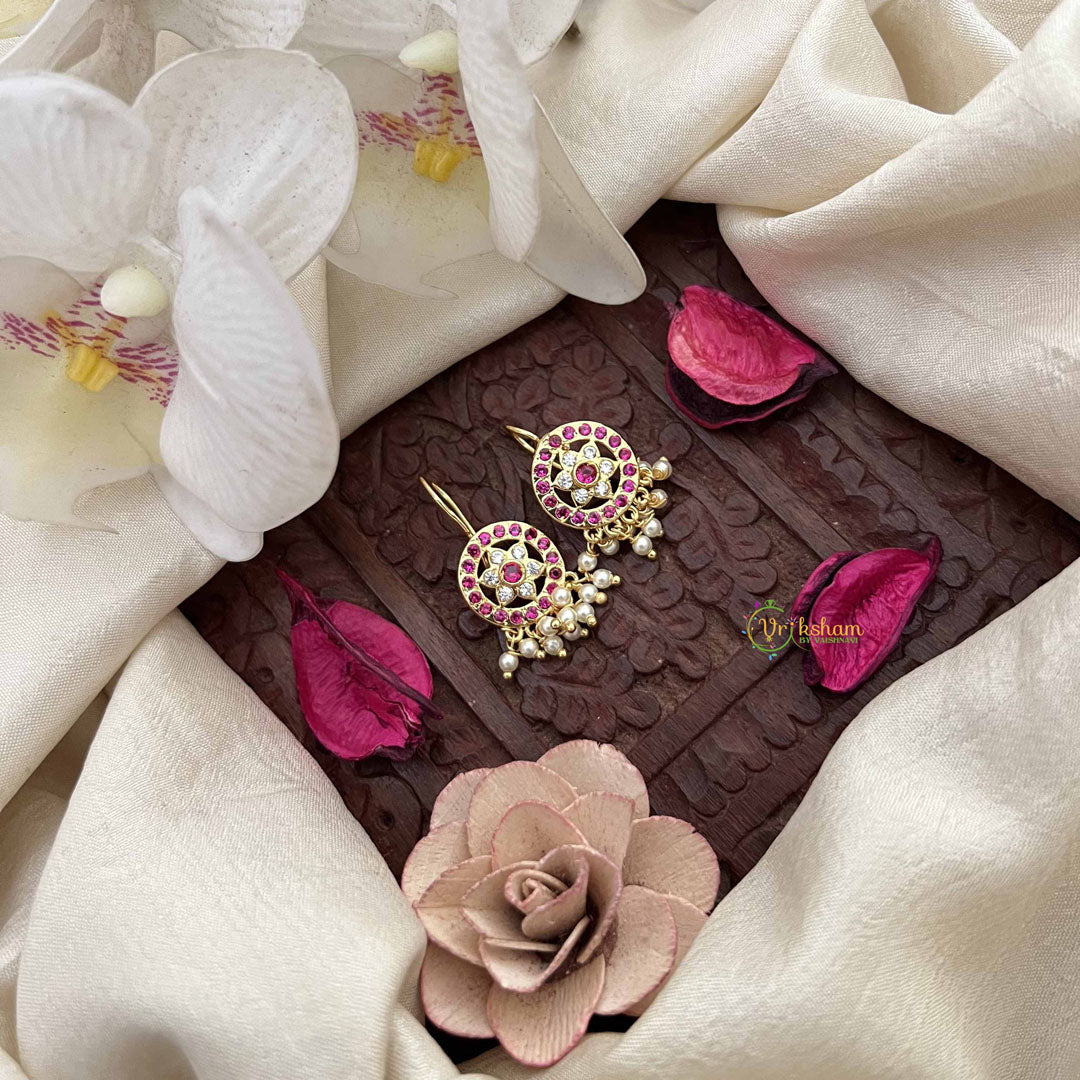 Vriksham Floral Round Style Pearls Detailing Press Bugadi-Red White-G21034