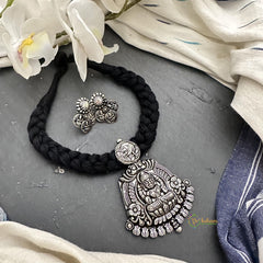 Kolhapuri Lakshmi Pendant Neckpiece-Black Braided Rope-S846