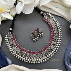 Red Stone Silver Polish Neckpiece-S839