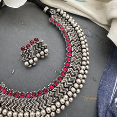 Red Stone Silver Polish Neckpiece-S839