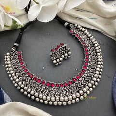 Red Stone Silver Polish Neckpiece-S839