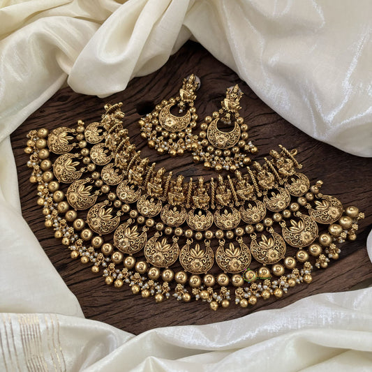 Exquisite Layered Royal Lakshmi High Neck Choker -Gold Bead-G10395