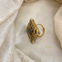 White Blue Square Kundan Pendant Ring-Diamond-H771