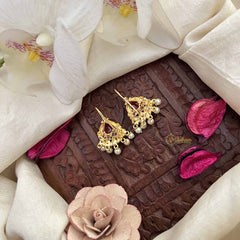 Vriksham Traditional Pear Style  Pearls Detailing Press Bugadi-Red White-G21028