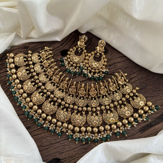 Exquisite Layered Royal Lakshmi High Neck Choker -Small Green Bead-G10398
