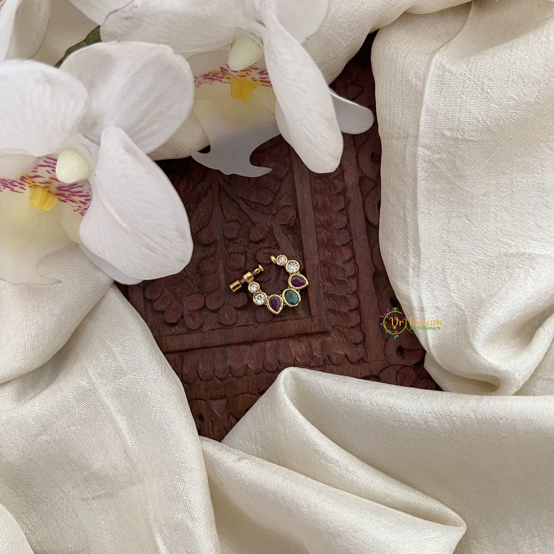 Vriksham Exquisite Golden Naths/Nose pin-Red White & Green-G17884