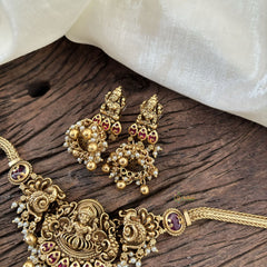 Elegant Lakshmi Pendant High Neck Choker-Red -Gold Bead and Pearl-G10443