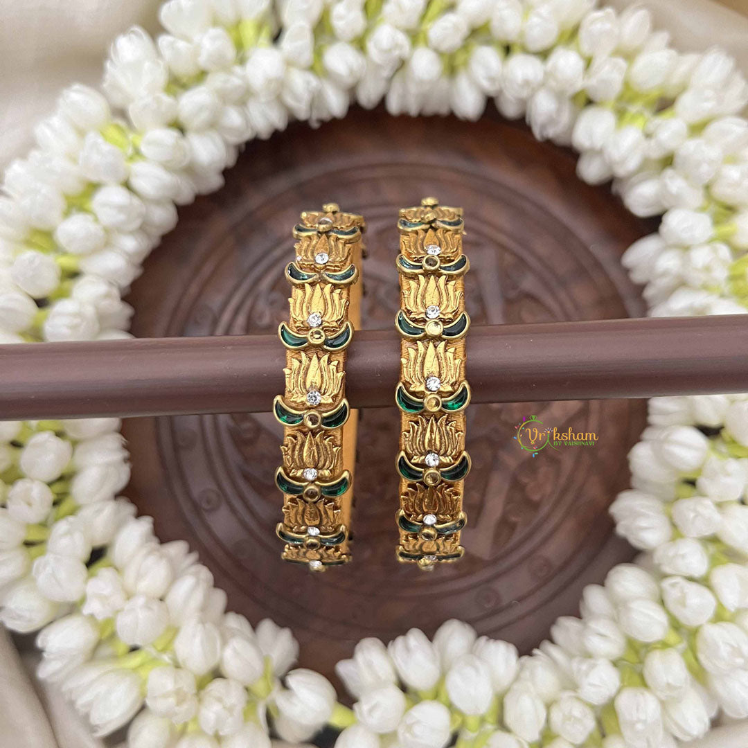 Vriksham Elegant  Silk Thread Lotus Kundan Kada Bangle-Golden Green-G20811