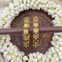 Vriksham Elegant  Silk Thread Lotus Kundan Kada Bangle-Golden Green-G20811