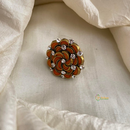 Matt Orange Kundan Floral Pendant Ring-H774