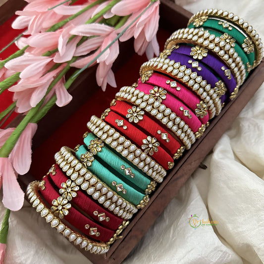 Return Gift Package -Silk Thread Bangles-Kundan Stones-Set 3-RG158