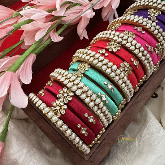 Return Gift Package -Silk Thread Bangles-Kundan Stones-Set 3-RG158