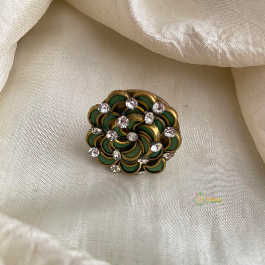 Matt Green Kundan Floral Pendant Ring-H779