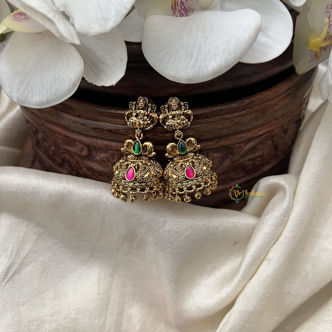 Vriksham Unique Gold Look Alike Laksmhi Jhumka-Red Green-Gold Bead-G18270