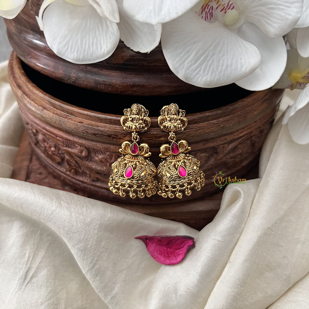 Vriksham Unique Gold Look Alike Laksmhi Jhumka-Red-Gold Bead-G18269